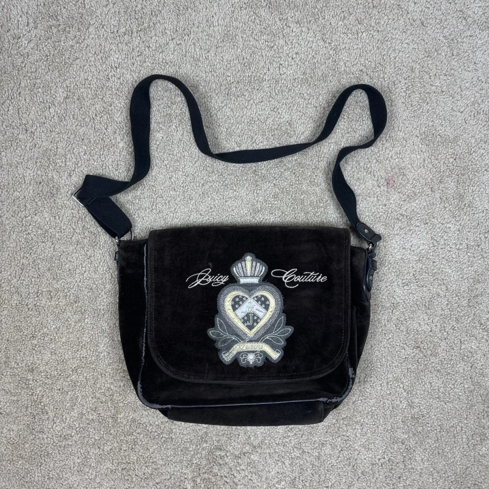 Vintage Y2K Juicy Couture Laptop Computer Messenger Bag Brown Velour Velvet